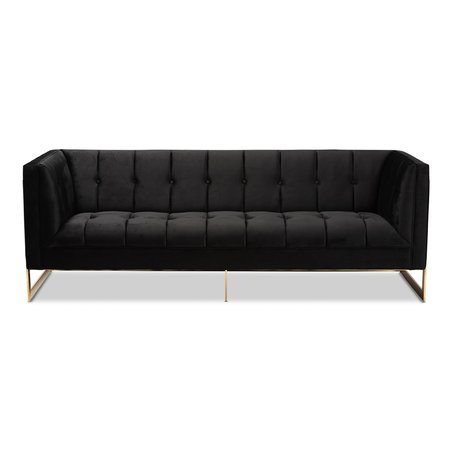 Baxton Studio Ambra Glam and Luxe Black Velvet Upholstered and Button Tufted Sofa with Gold-Tone Frame 195-11714-ZORO